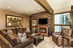Spacious living area with gas fireplace 